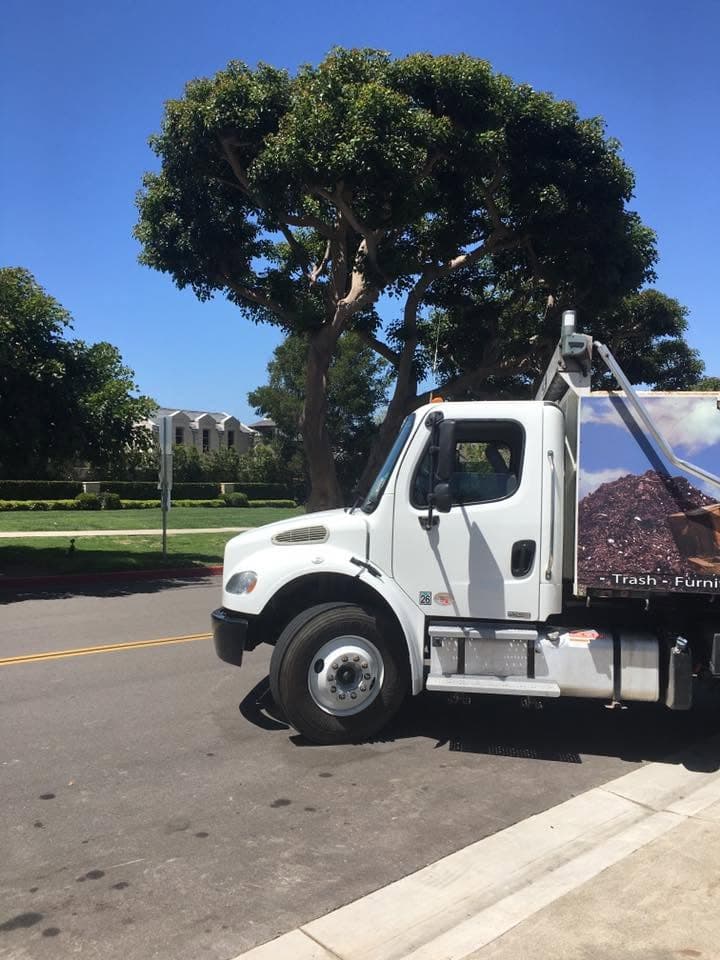 All Haul truck parked on a tree-lined residential street